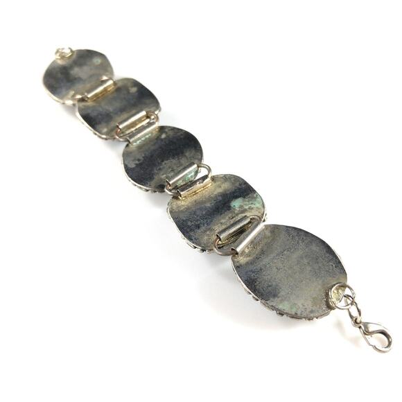 Art Crafted Five Linked Bracelet, Silver Tone, Iridescent Design, 1960s Vintage - Picture 10 of 10